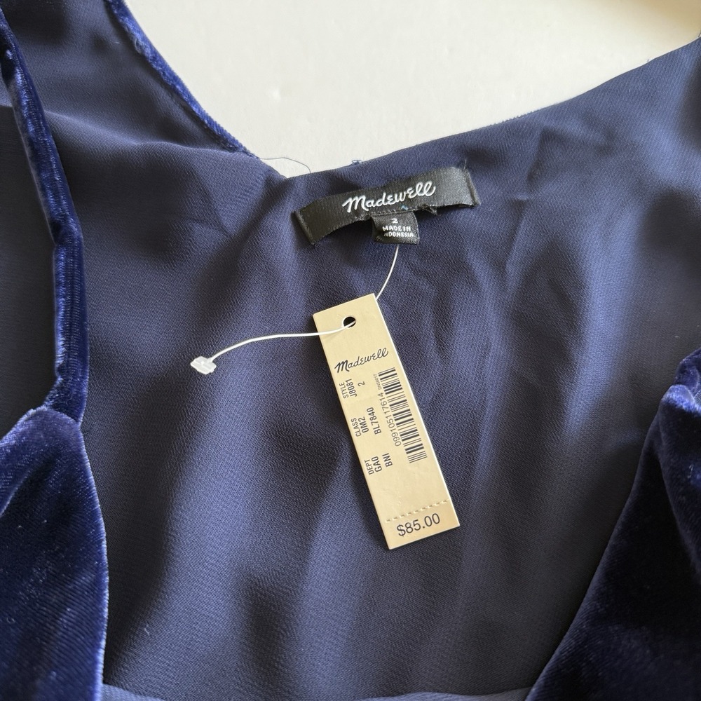Madewell Womens Navy Blue Velvet Dark Fairy Button-Front Cami Tank Top Size 2 - Picture 4 of 9